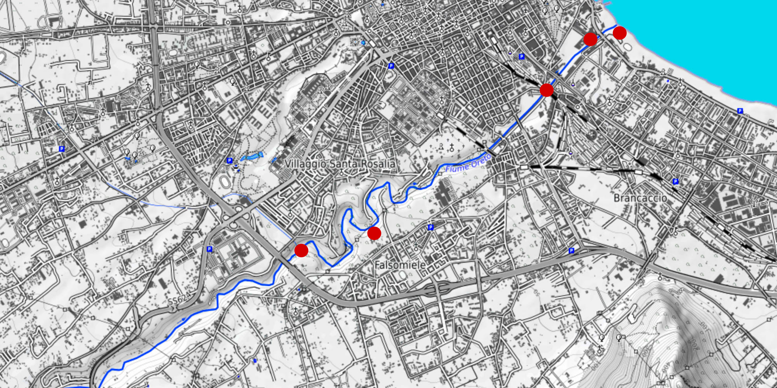 Oreto river, urban course